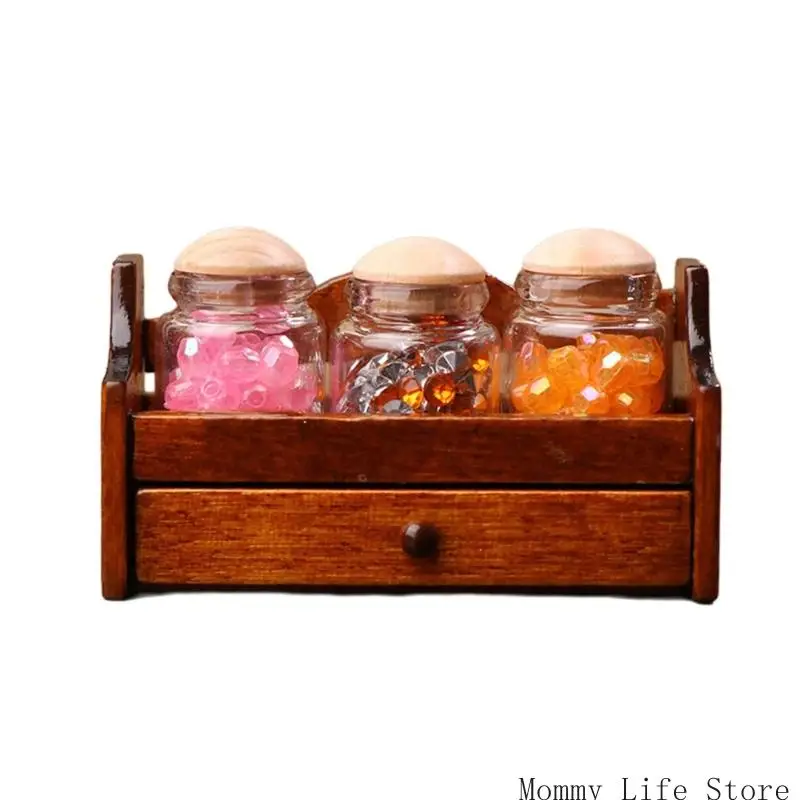 منظم خزانة ريترو مصغر لبيوت الدمى والمطبخ بمقياس 1/12 رف خشبي سهل التجميع واستخدام متعدد المشاهد #5