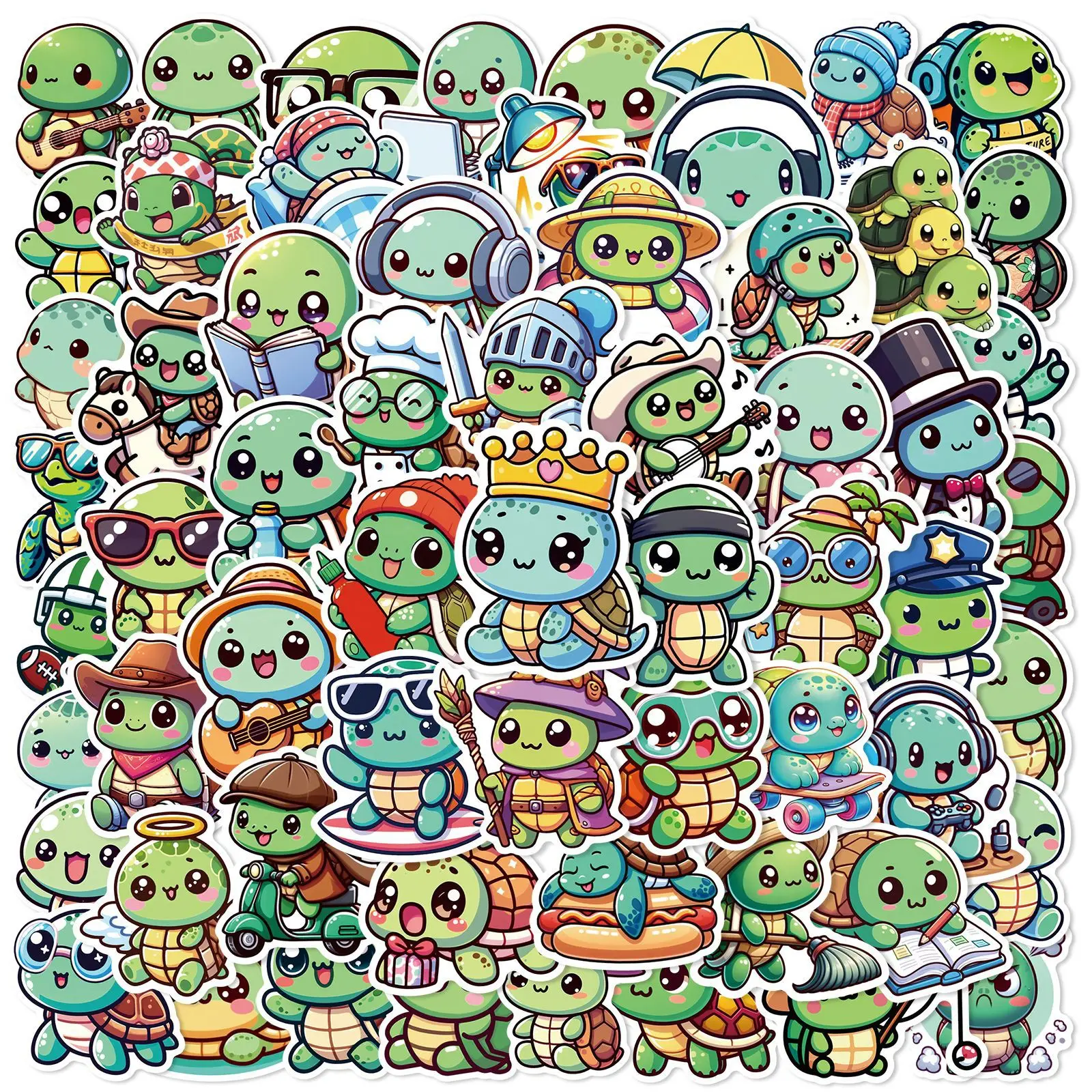 

60PCS Cute Funny Green Turtle Cartoon Stickers Waterproof for DIY Scrapbooking Phone Laptop Guitar Suitcase Water Bottle Gifts