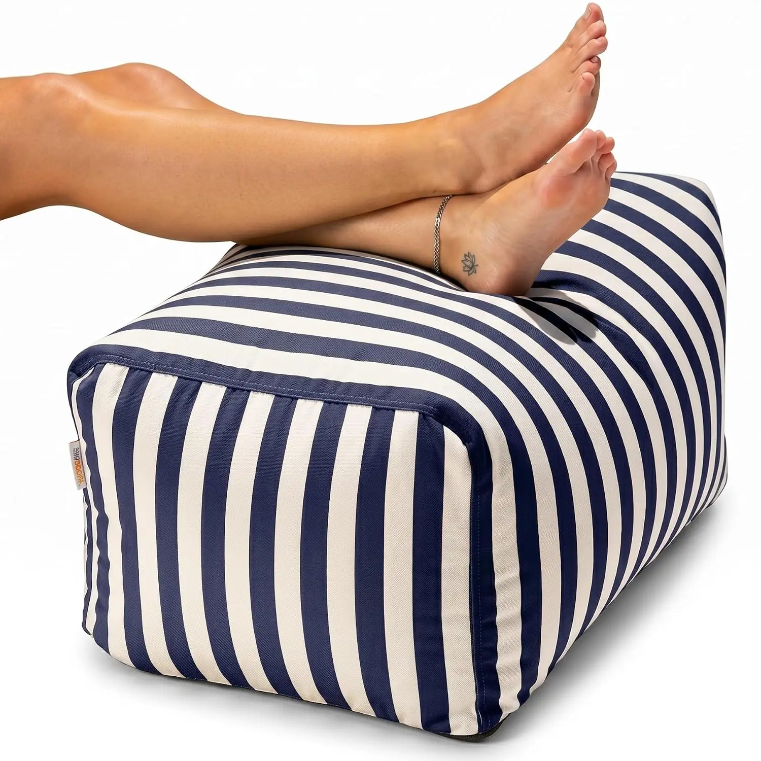 Outdoor Bean Bag Ottoman Footstool Patio Garden Waterproof Navy Striped, Customized
