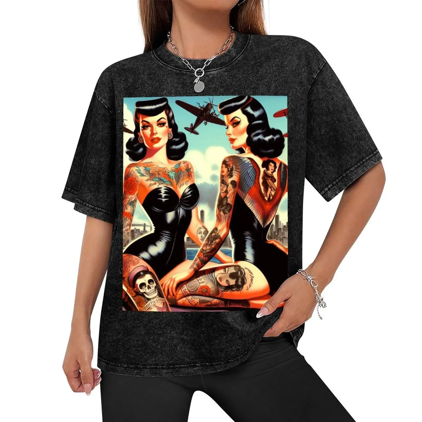 Hot Swimsuit Tattooed Pin-up T-Shirt anime t shirts vintage anime shirt shirts graphic tee custom t shirt men clothes