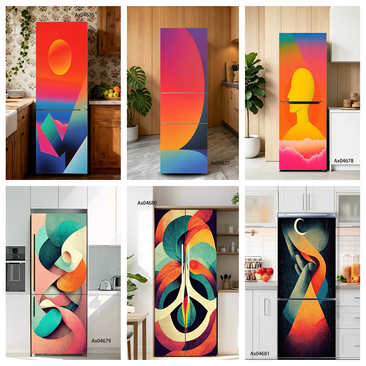 Bright Circle Wave Abstract Fridge Sticker Self-Adhesive Waterproof Vinyl Decal for Refrigerators Wardrobe Door Stickers