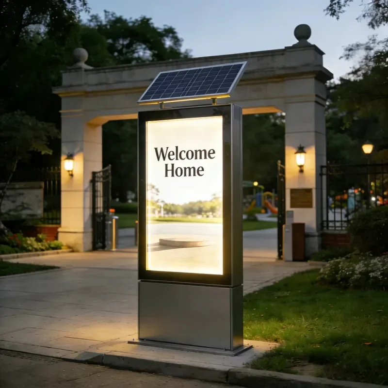 Custom Solar Powered Light Box Outdoor Rolling Panel Display City Information Promotion Sign Weatherproof LED Advertising