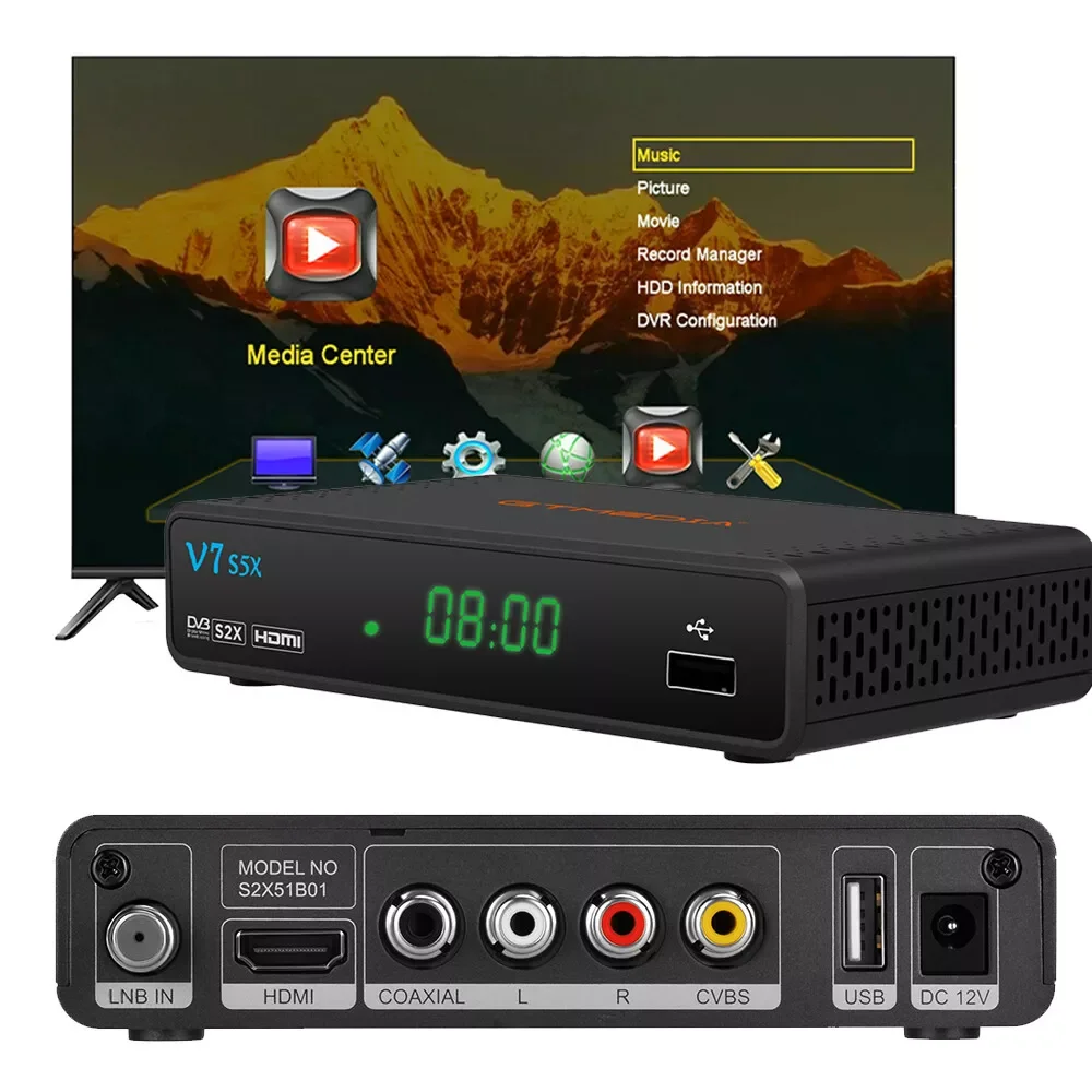 جهاز استقبال الأقمار الصناعية GTMEDIA V7 S5X DVB-S2X/S2/S مستقبل رقمي 1080P Full HD TV Box، H.265 فك التشفير مع وحدة فك ترميز USB Wifi