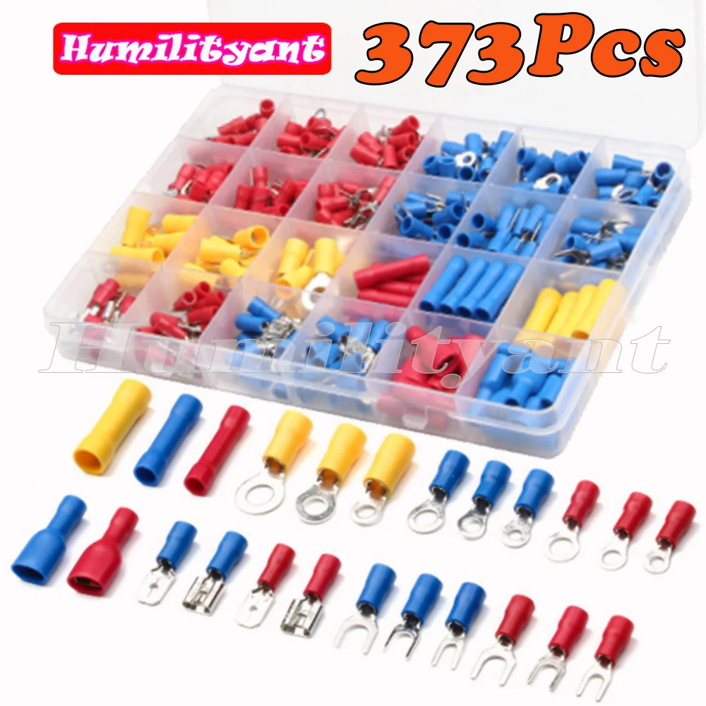 

373 PCS Assorted Wire Crimp Connector Female Male Spade Connectors Terminal Insulated Electrical Wiring Terminals Set