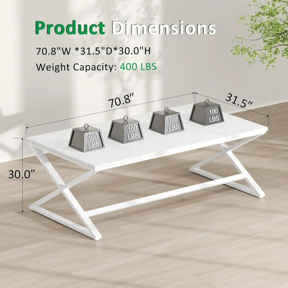 مكتب كمبيوتر أبيض كبير حديث للمكتب المنزلي، تصميم خشبي ومعادن، مناسب لإعدادات الشاشات المزدوجة #2