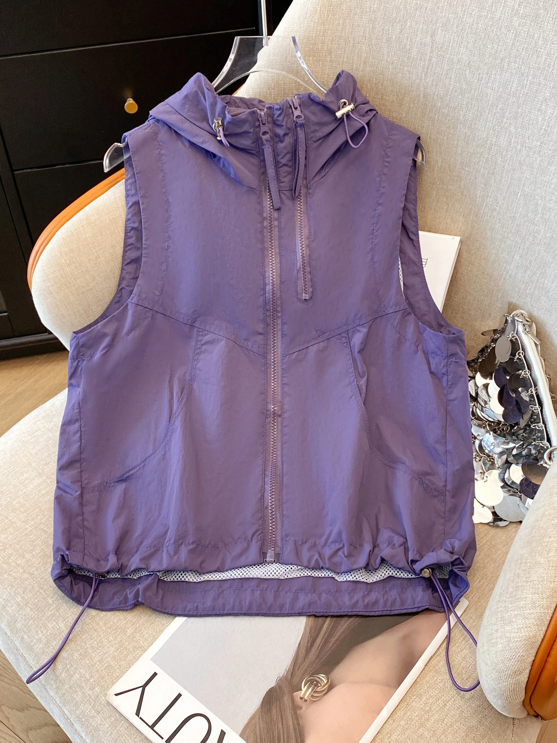 

Women's Loose Breathable Purple Vest with Mesh Net Double Zipper Casual Sun Protection Clothing City Commute Outdoor Wear