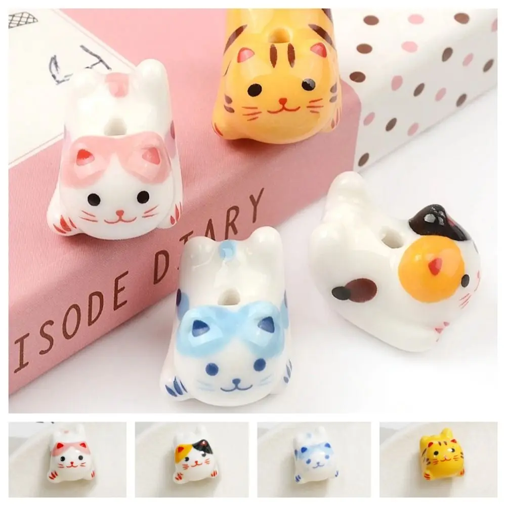 Kitty Ceramic Calico Cat Beads Cat Makeing Bracelet DIY Jewelry Accessory Porcelain Handmade Fortune Cat Loose Spacer Beads image 2