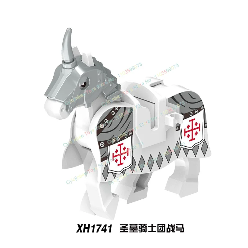 1Pcs Medieval Knight Teutonic Knights Horse Animal Building Blocks Bricks Action Figures DIY Toys For Children X0317