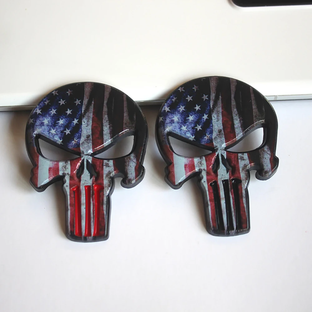 Motorcycle Auto Car Universal 3D Metal Emblem Badge Sticker Punisher Skull Decals Frame Body Decoration Sticker Tail Decal