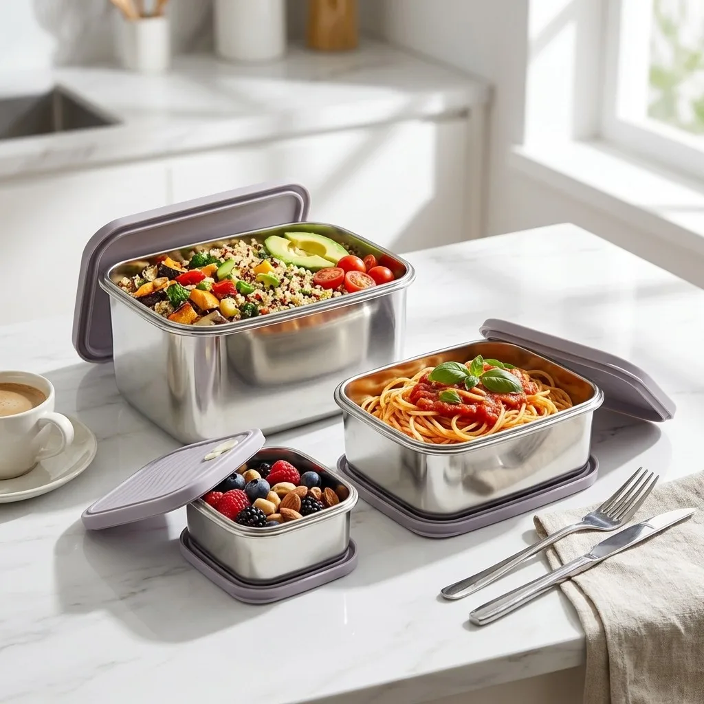 Large Capacity Food Storage Container 304 Stainless Steel Storage Box Refrigerator Sealed Fruit Vegetable Fresh-keeping Box