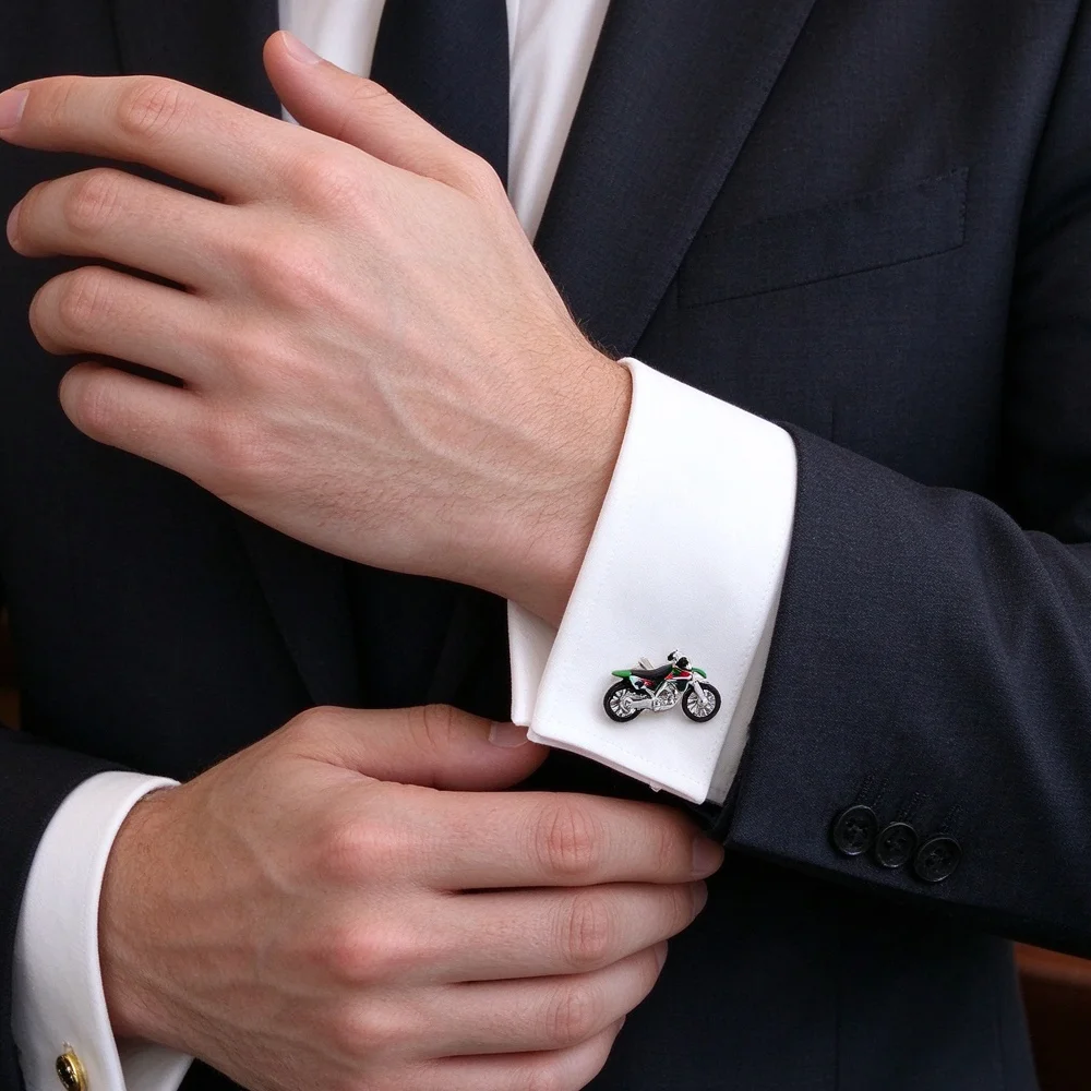 Colorful Dirt Bike Cufflinks Motorbike Enamel Metal Men Shirt Cuff Links Racing Motorcycle Shape Suit Accessories Gift for Biker