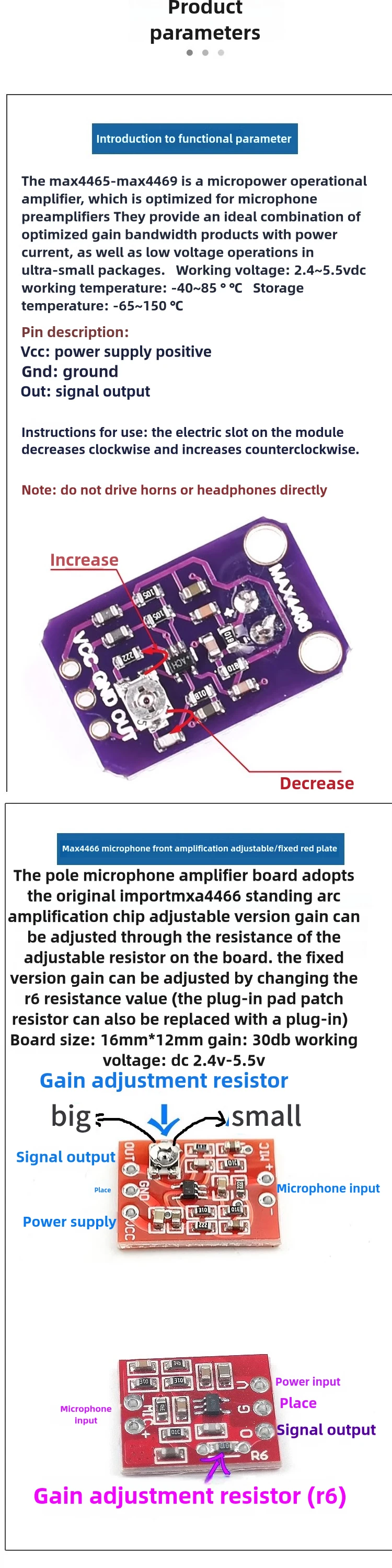 Snvi MAX4466 Elektret-Mikrofonverstärkermodul, einstellbare Verstärkung, Audio-Tonabnehmer-Vorverstärker-Sensorplatine für Arduino DIY-Projekt – Detail 3