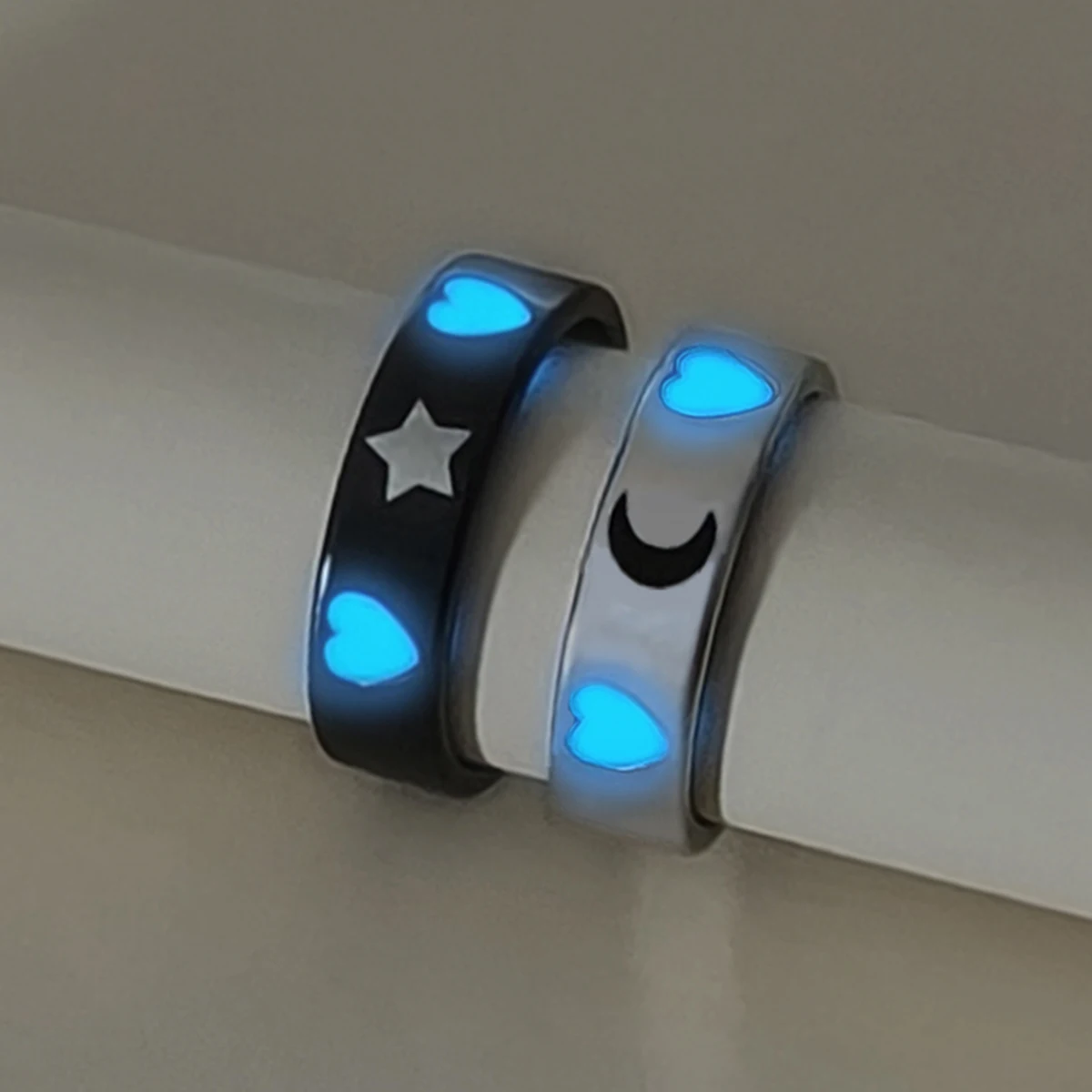 2 Pieces/Sets of Luminous Love Star Moon I Love You Couple Rings Women's Fashionable Love Commitment Rings