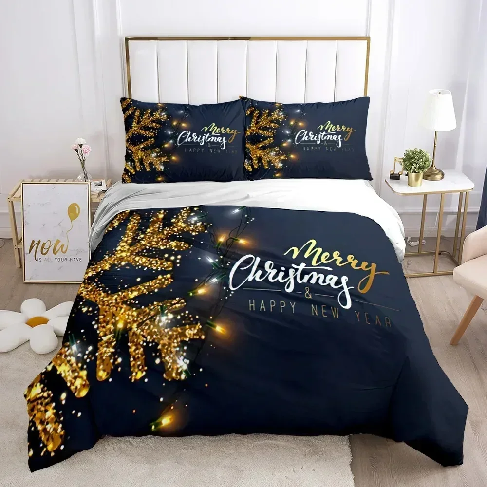 

Merry Chirstmas Happy New Year Santa Bedding Set Duvet Cover Sheet Printed Pillowcase Bed Full Queen King Size Comforter Bedroom