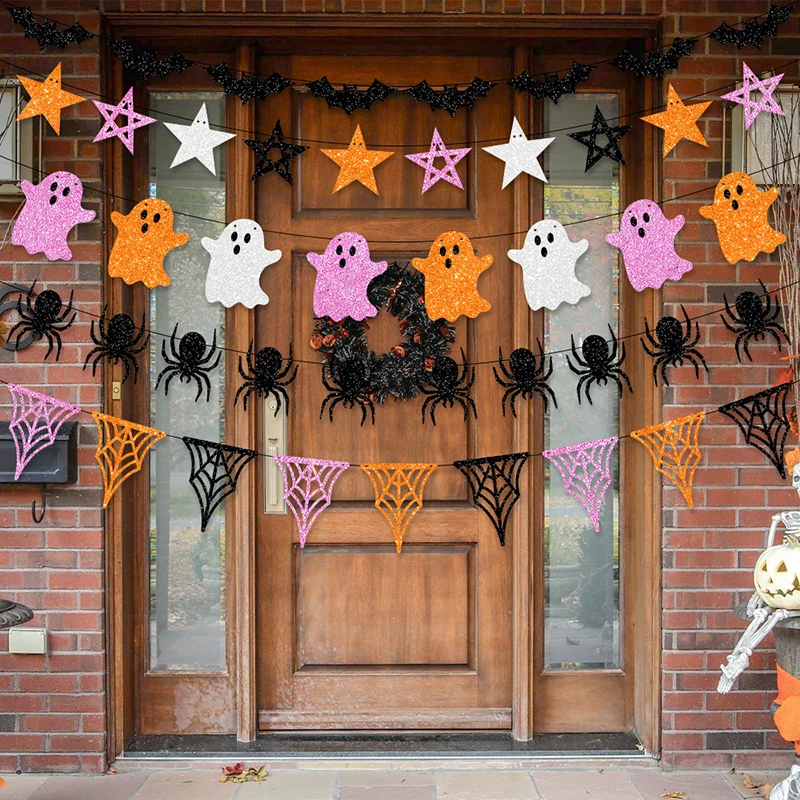 Decoraciones para fiesta de Halloween de 3 metros, pancarta de papel, murciélago, araña, fantasma, guirnalda, banderines para el hogar, adorno colgante para fiesta de Halloween