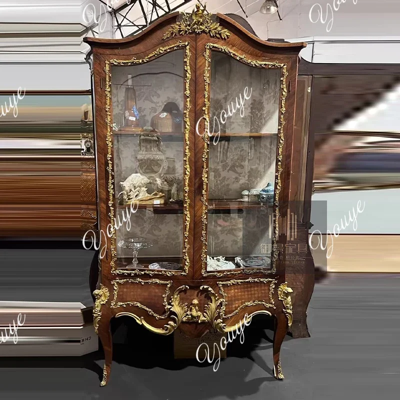 J French Solid Wood Wine Cabinet European Vintage Distressed Display Cabinet Jewelry Ceramic Antique Cabinet