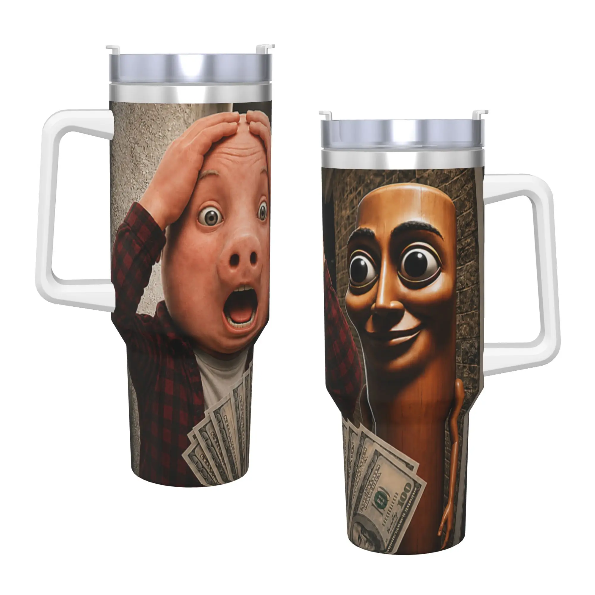 Tung Sahur John Pork Motion at Your Front Door Stainless Steel Tumbler Mugs Cup Coffee Mug Cold Drink Milk Tea Water Bottle