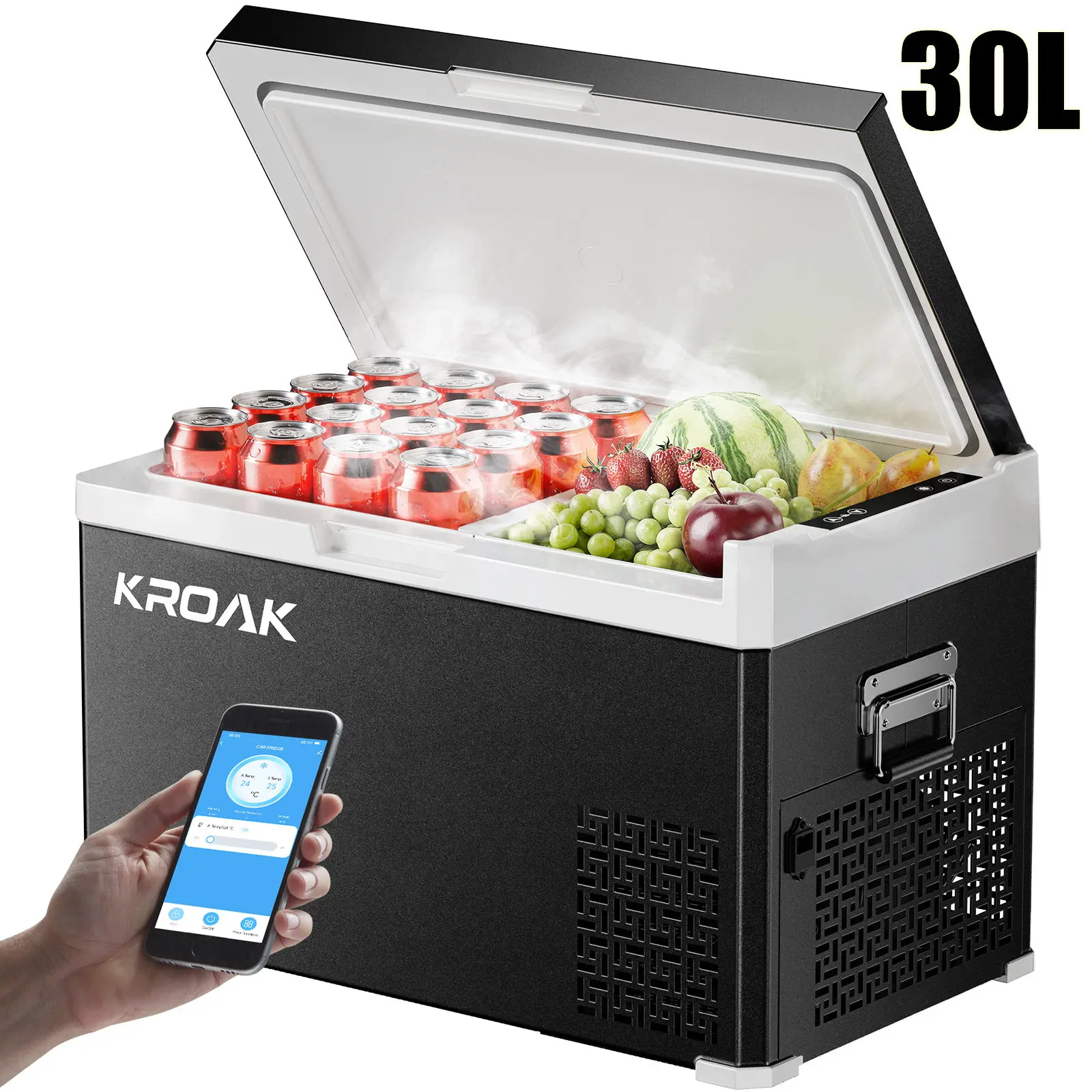 Hcalory 30L 40L Auto-Kühlschrank 12V 24V DC Tragbarer Gefrierschrank mit AC110-240V Adapter Dual-Zonen-Kühlbox Kompressor für Camping