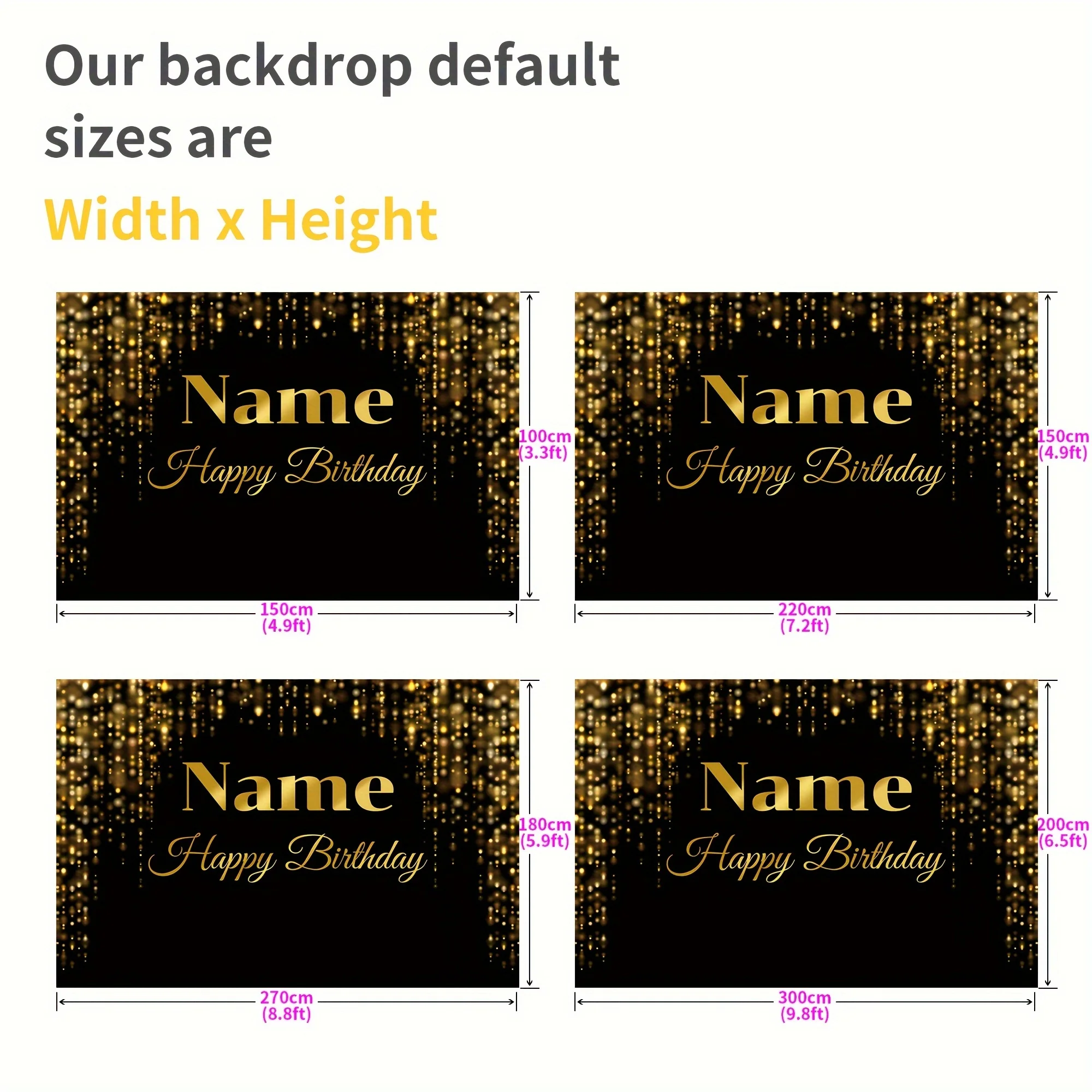Custom name banner wedding photography backdrop black gold dots suitable for photography studio birthday party - view 3