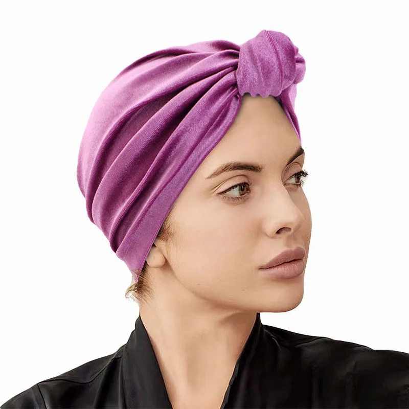 

Fashion Velvet Women Top Knotted Turban Chemo Cap Muslim Ready to Wear Hijab Bonnet Femme Musulaman Turbante Headdress India Hat