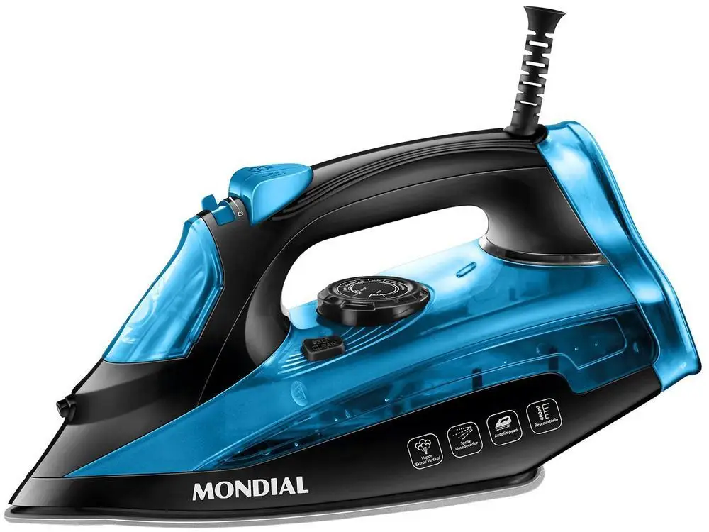 Ferro de Passar Roupa a Vapor Mondial F-53 Preto e Azul - 110V