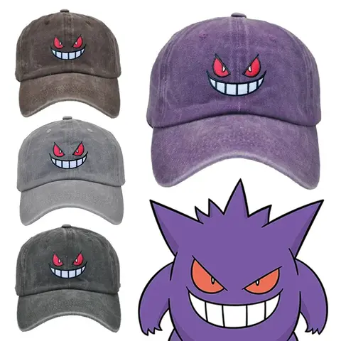 Anime Pokemon Gengar Baseball Caps Snapback Hats Adjustable Sports Caps Hip Hop Hats Trendy Embroidery Solid Color for Men Women