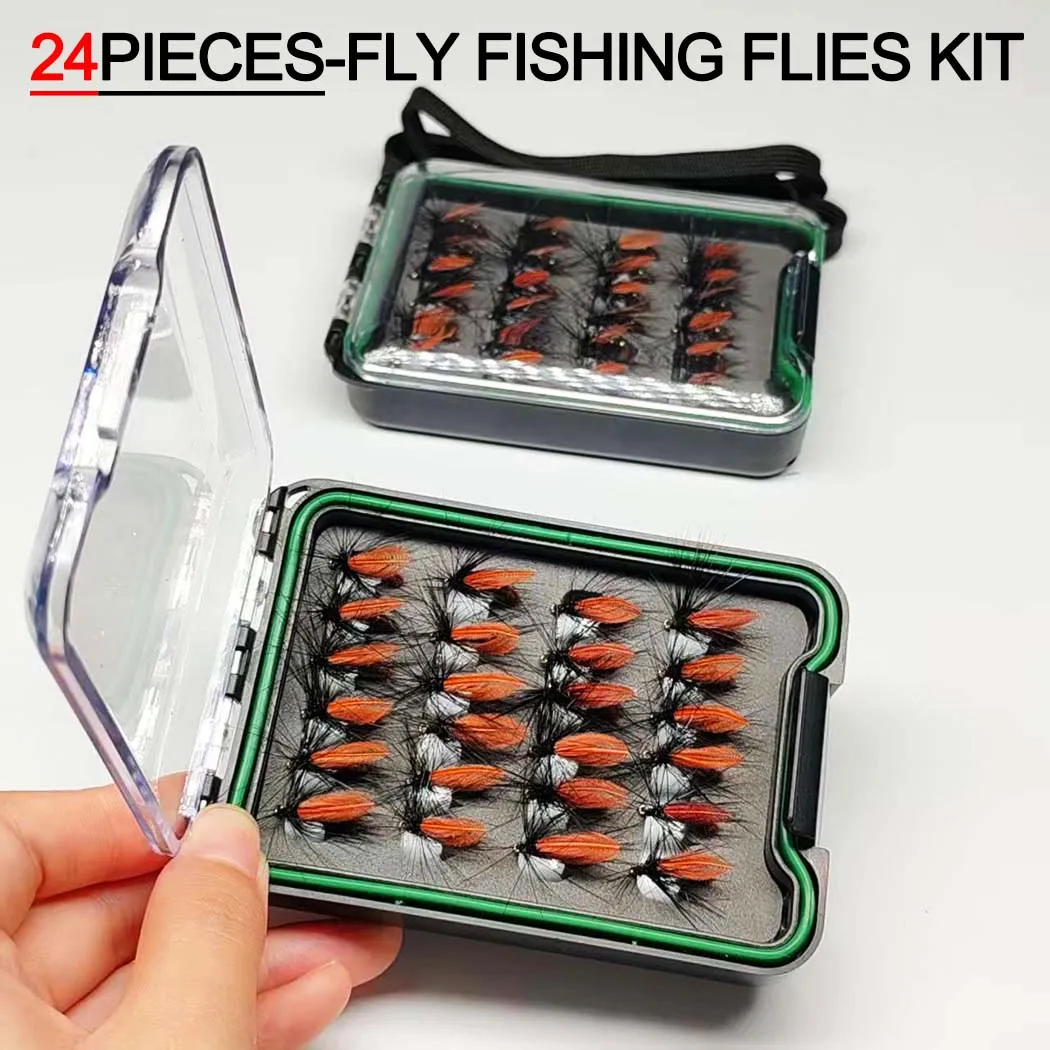 24 Stück (künstlicher Käfer-Fliegenköder), Trockenfliegen, Forellenangeln – Hakengröße # 10-teiliges Set zum Fliegenfischen, Kunstköder-Angelgerät