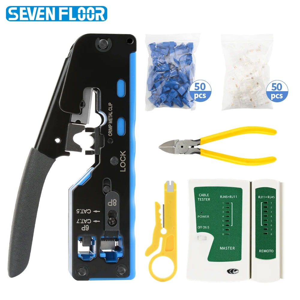 Steel Cable Stripper Cutter Cat5e Cat7 Network Manual Pliers Pass Crimping Tool Telecom Parts Crystal Head Cat5e Cat7 Network