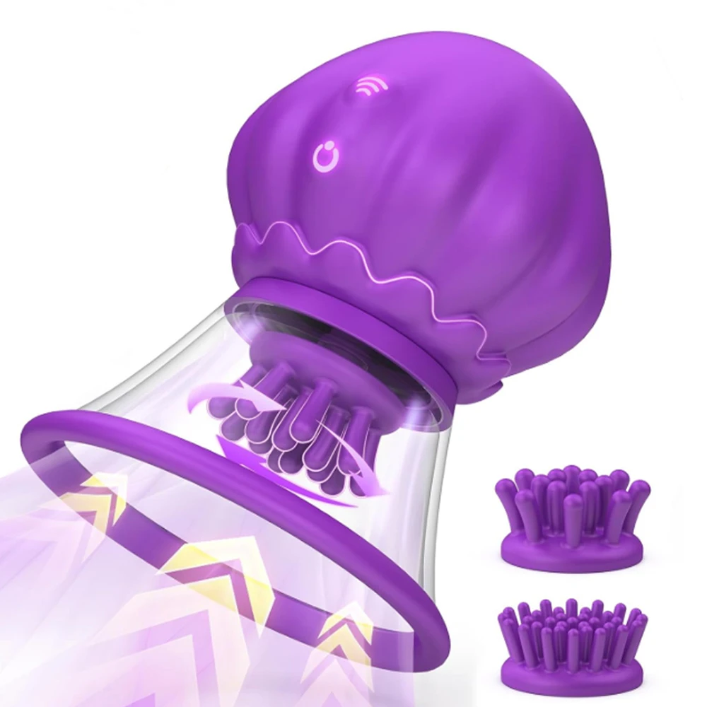 10 Rotations Nipple Toy Vibrator Jellyfish Suction Cup Powerful Sucking Function Detachable Nipple Vibrator Clitoris Stimulator