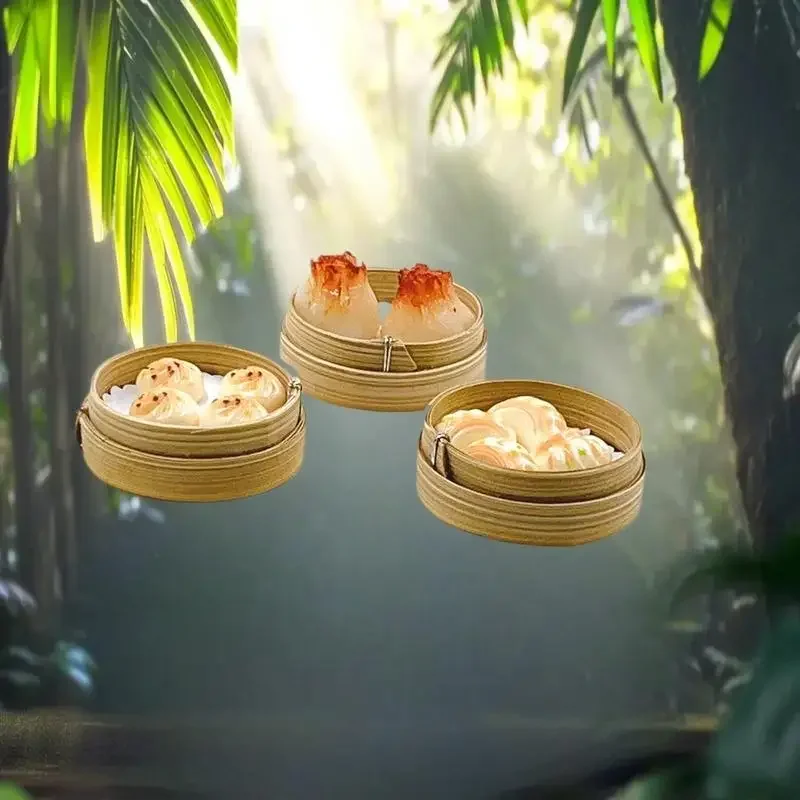 1/12 Schaal 3Pc Miniatuur Poppenhuis Keuken Speelgoed, inclusief Stoommandje, Pan & Fry Dumplings Geroosterde Tarwe