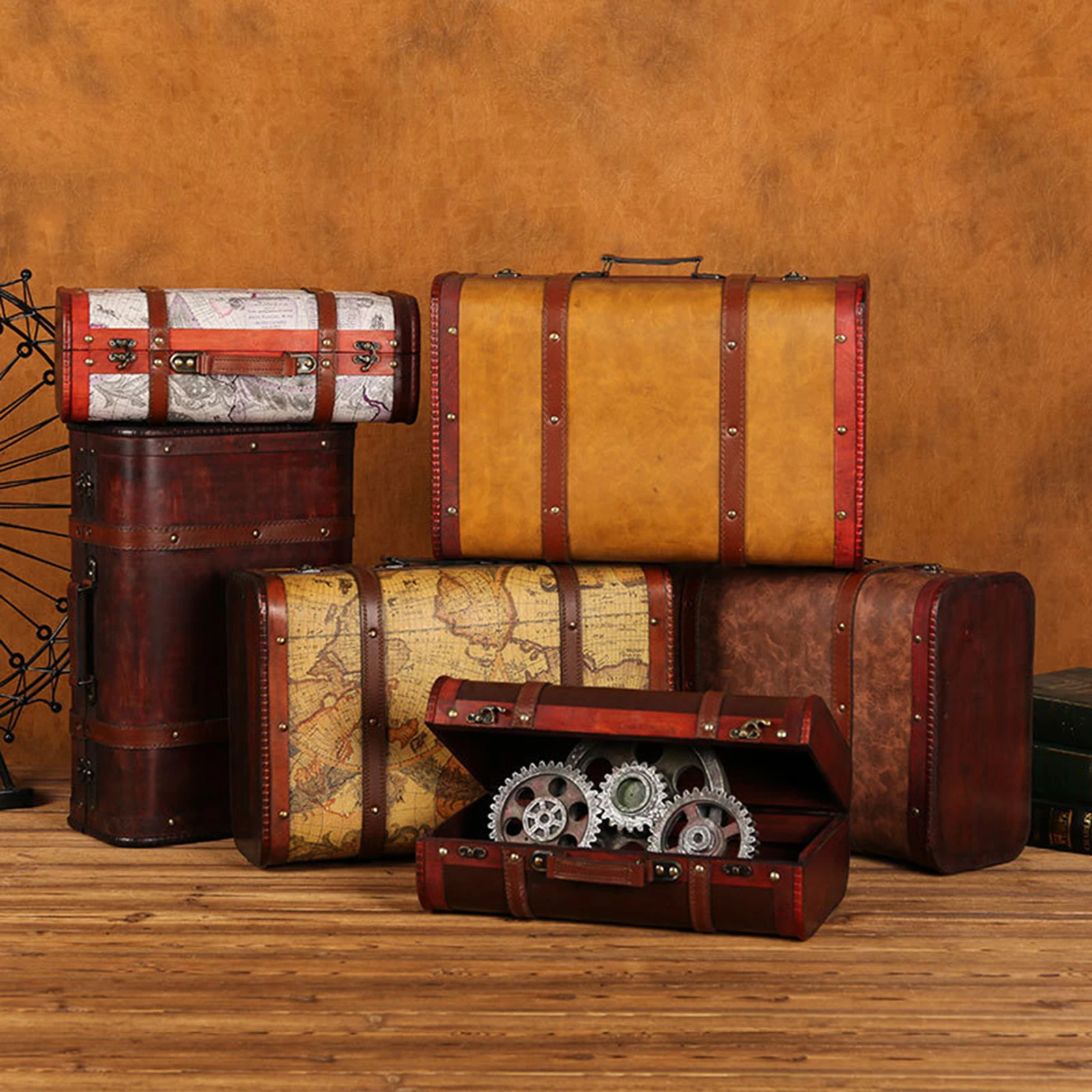 

Vintage Suitcase Suitcases Organiser Case with Handle Sturdy Portable Collection Decorative Travel Chest