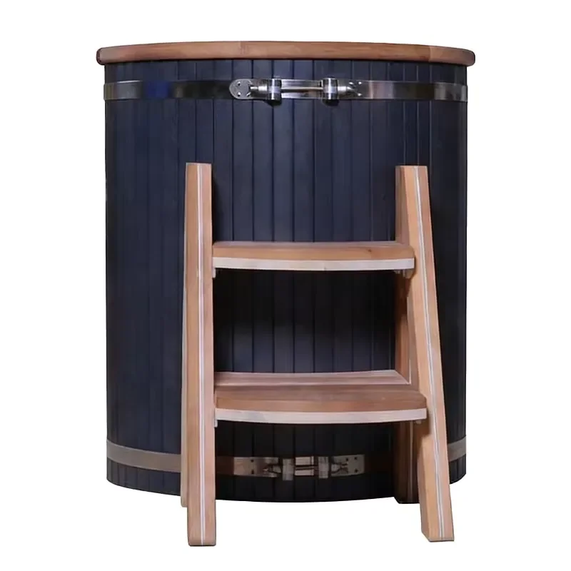 Single Cold Bath Tub with 304 Stainless Steel Liner and PVC Wood Plastic Exterior Direct Manufacturer High Quality Durable