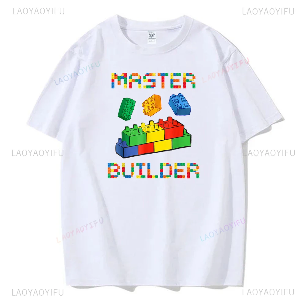 Master Builder Humor Cartoon Graphic Blocks Brick Printed Fashion T-shirt Streetwear Hip Hop Casual Loose Man Tshirt Hipster Tee