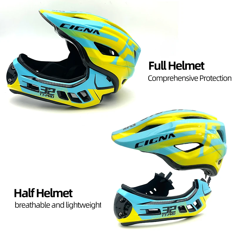 CIGNA TT32 PRO 2022 New Kids Full Face Helmet Casco Mtb USB Light Detachable Children Bicycle Cycling Safety Balance Bike Helmet