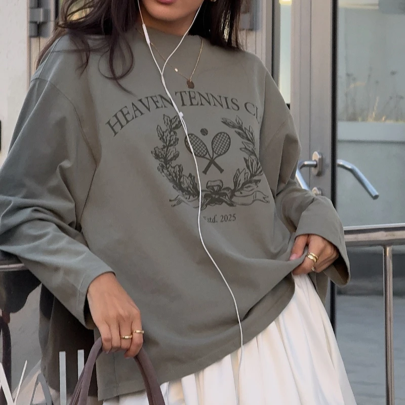 

Spring and Autumn Lazy Printed Long Sleeved Women's Loose Round Neck Pullover, Spicy Girl Round Neck Long Sleeved Women's Top