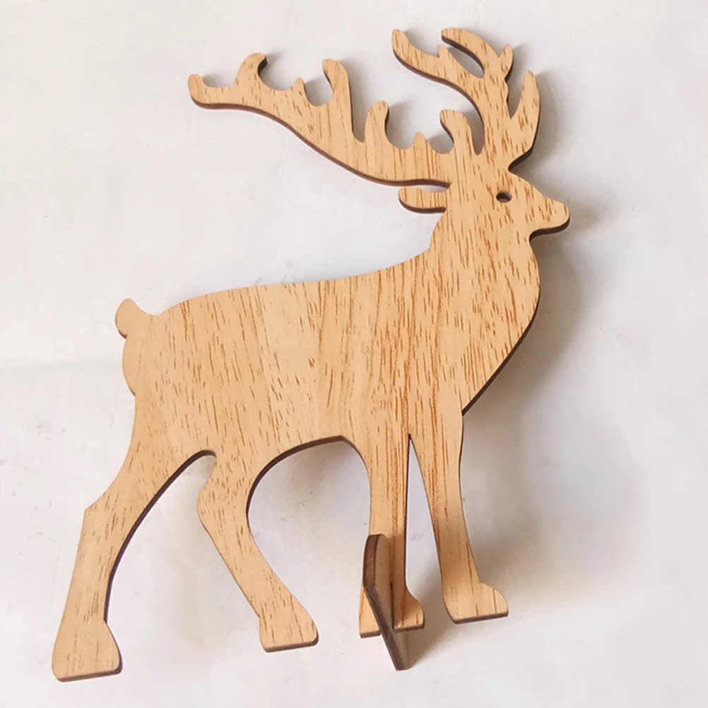 

6pcs Christmas Elk Decoration Cartoon Wood Desktop Sculpture Mini Ornament For Home Office Cabinet Decor Eco-Friendly Durable