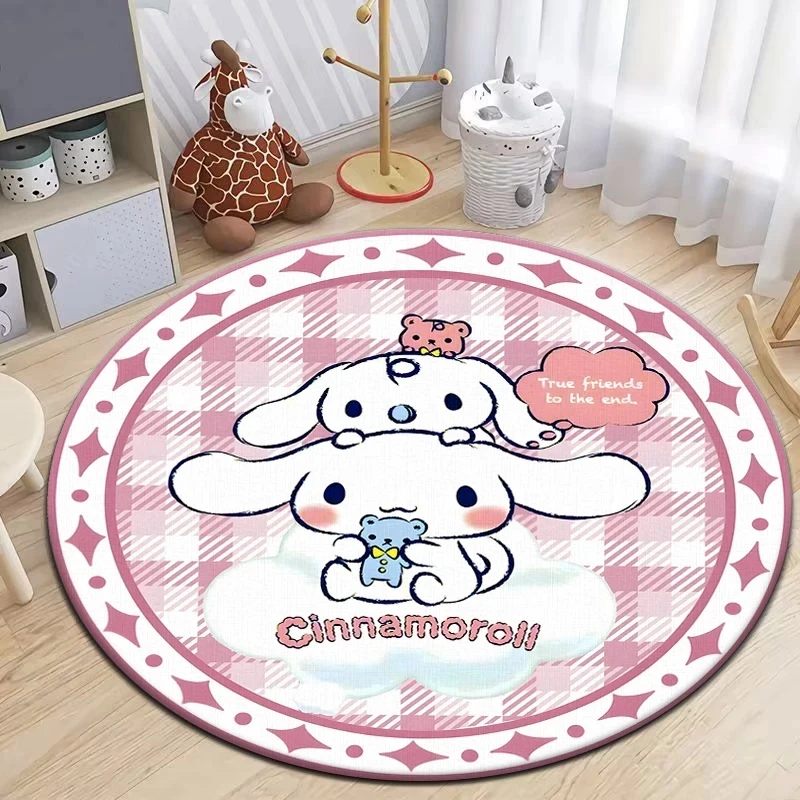 MINISO DISNEY Cute Cinnamoroll  Round Carpet for Living Room Rugs Camping Mats Flannel Anti-Slip Rug Yoga Mat Gifts Kawaii Rug