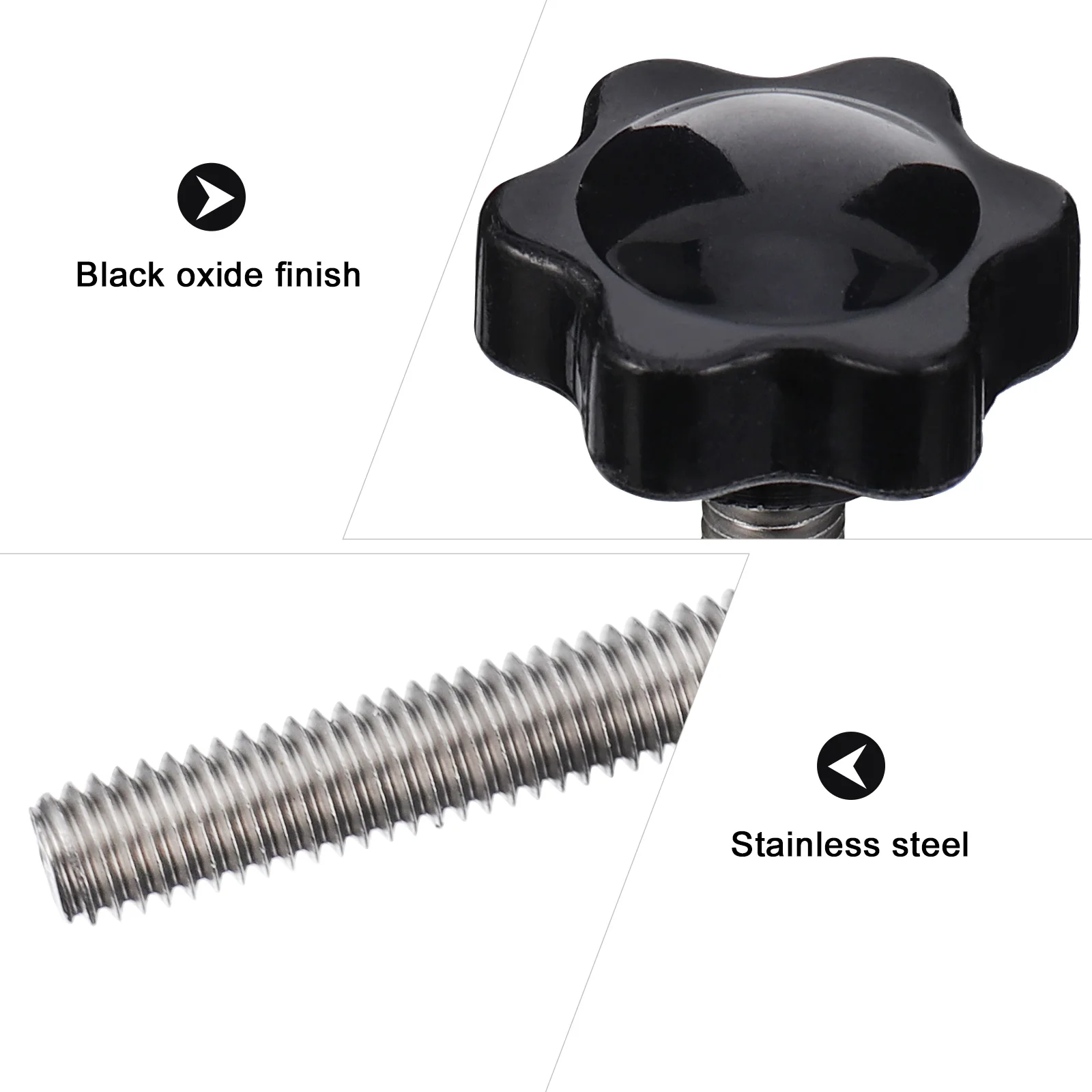 

10Pcs Stainless Steel Handgrip Thread Knobs Screw-on Plum Blossom Thread Clamping Screw Black Oxide Finish for Mechanical