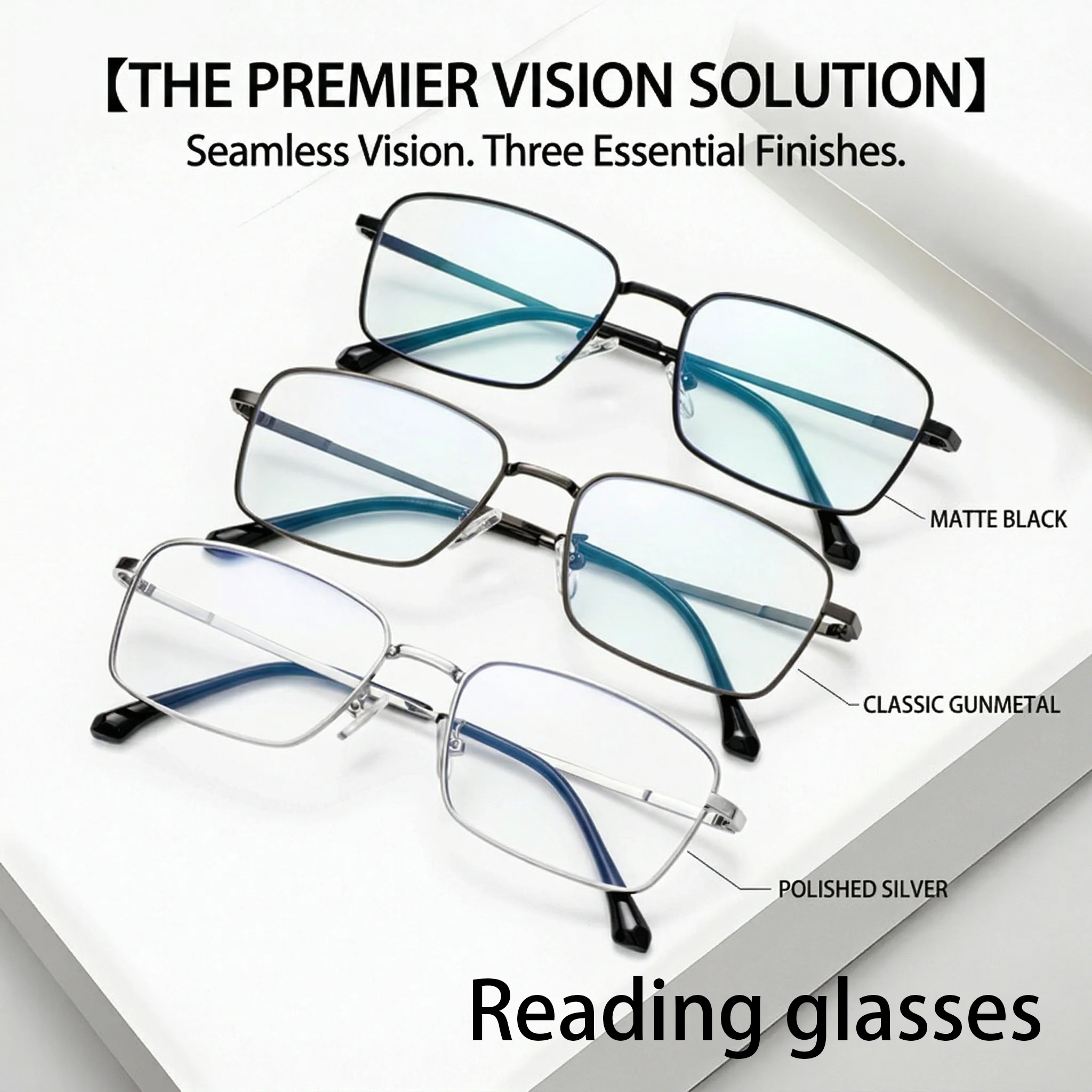 Progressive Multifokal-Lesebrille, Anti-Blaulicht-Gläser, klare Sicht für Weit und Nah, Metallgestell, Unisex.