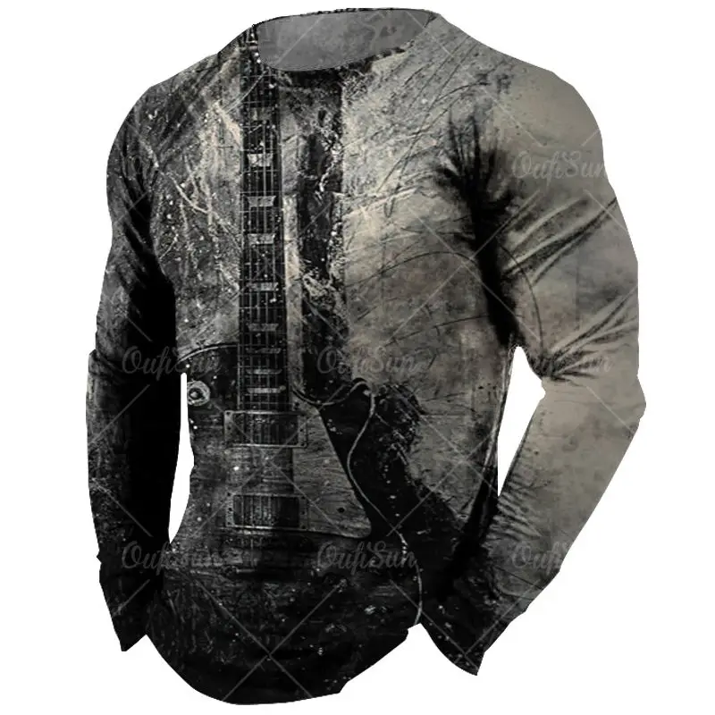 

Men's Long Sleeve T-Shirt Vintage Short Sleeve Tops Guitar Graphics T-Shirt For Men 3d Printed Clothing Oversized Streetwear 5xl