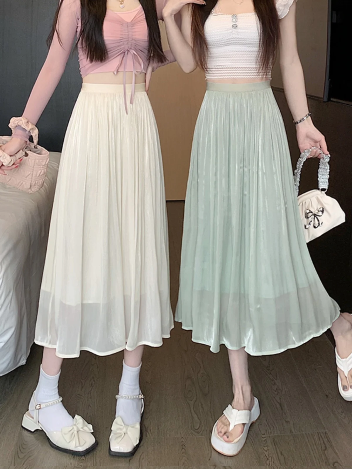

Design Sensation Pearl Chiffon A-Line Midi Skirt Women's Summer 2024 New Sle High Waist Midi Skirt Commute Sle Umbrella S...