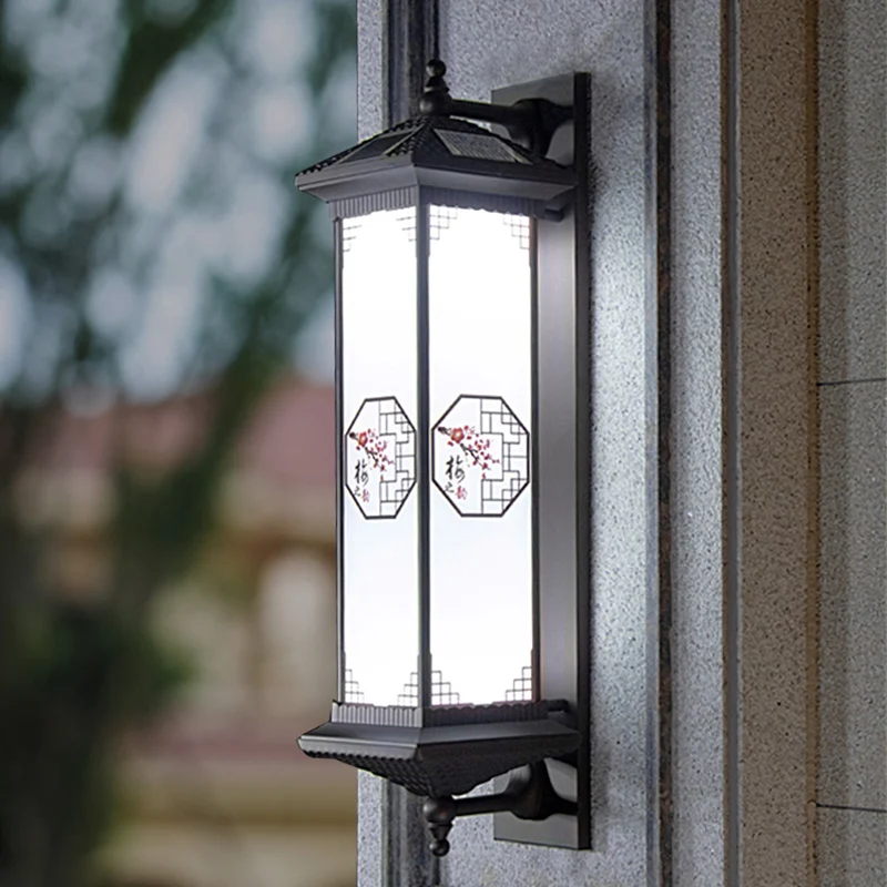 TINNY-lámpara Solar de pared para exteriores, luz LED creativa con patrón de flor de ciruelo, candelabro impermeable IP65 para casa, Villa y patio