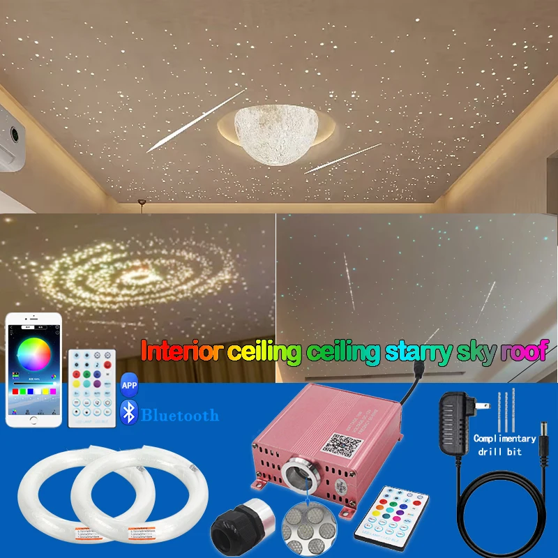 Indoor Starry Sky Ceiling Gypsum Board with White Light Flickering, Spinning Wheel, Starry Sky, Shooting Stars, Rgbw, Living Room Balcony, App Remote Control Ceiling Fiber Optic Light