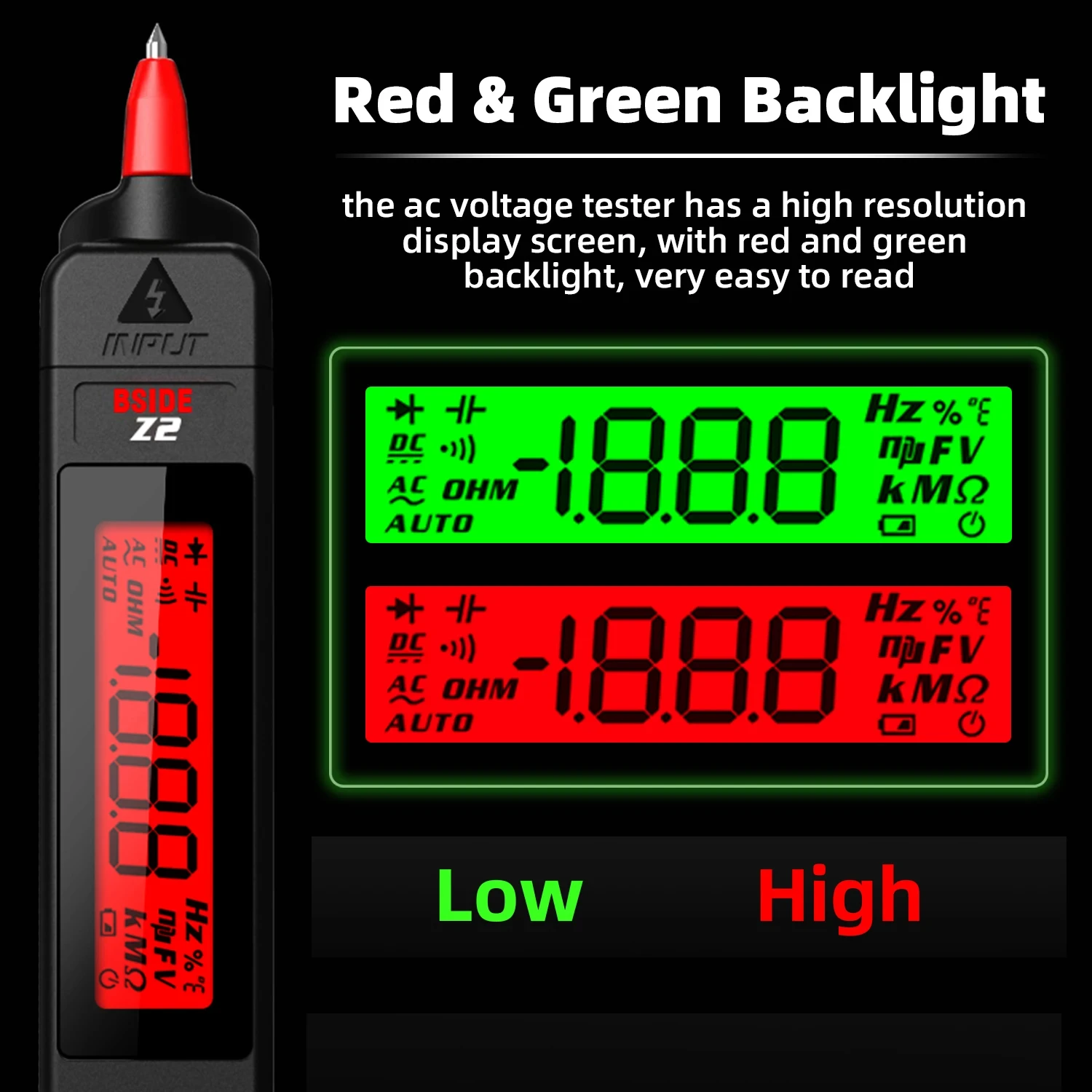 Z2 Digital AC Voltage Detector Tester Indicator Electric Pen DC AC Breakpoint 0~300V Non-Contact Live Wire Test with Flashlight