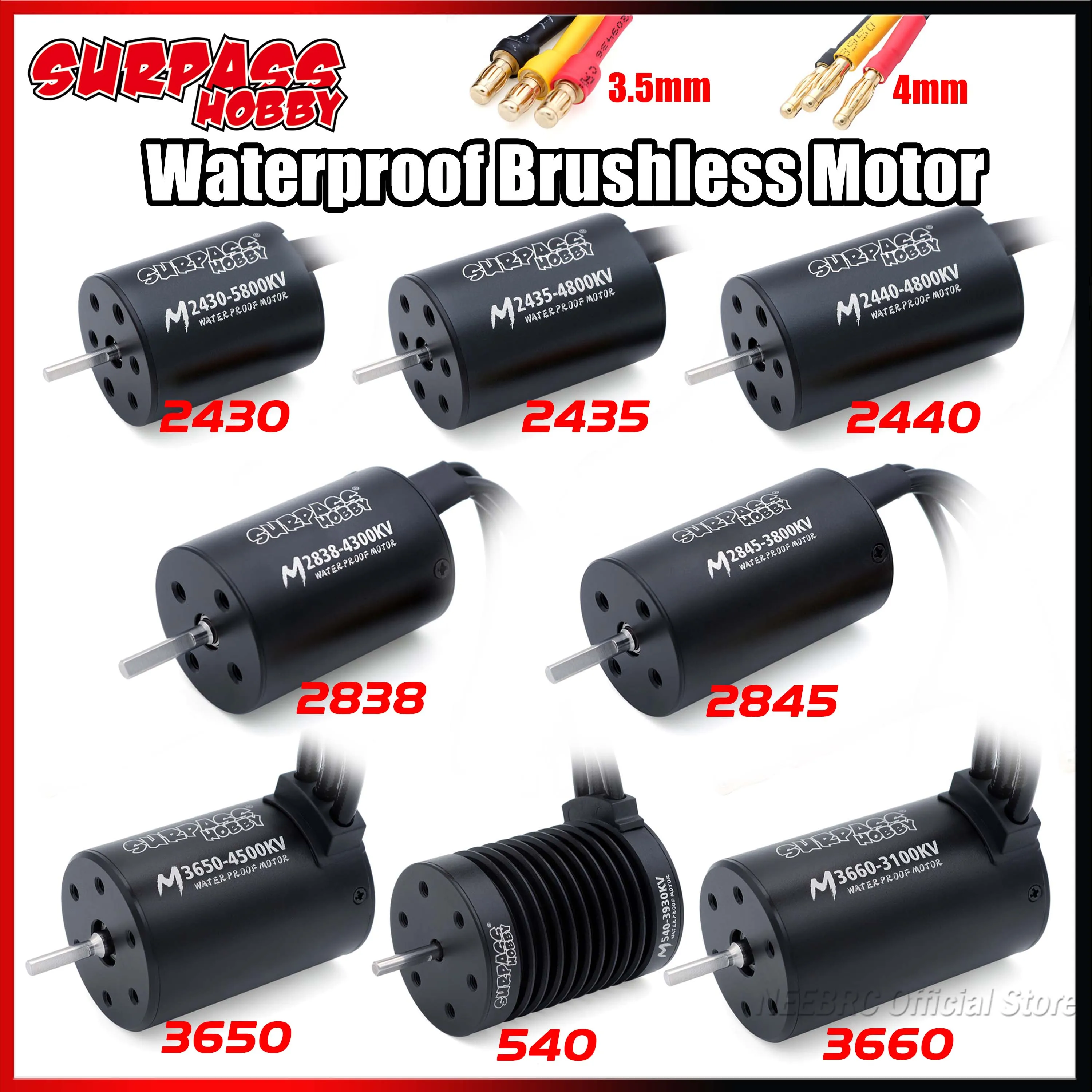 

SURPASS HOBBY M2430/2435/2440/2838/2845/540/3650/3660 Brushless Motor Waterproof for Wltoys 1/10 1/12 1/14 1/16 1/18 RC Car Boat