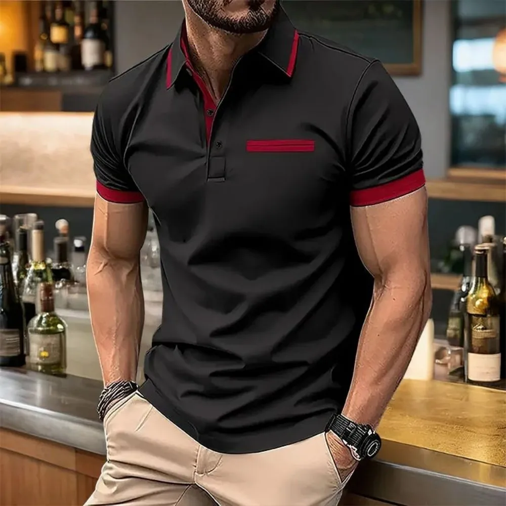 Europäische und amerikanische Sommer-Herrenmode, gestreift, bedruckt, bequem, atmungsaktiv, Poloshirt, Outdoor, urban, lässig