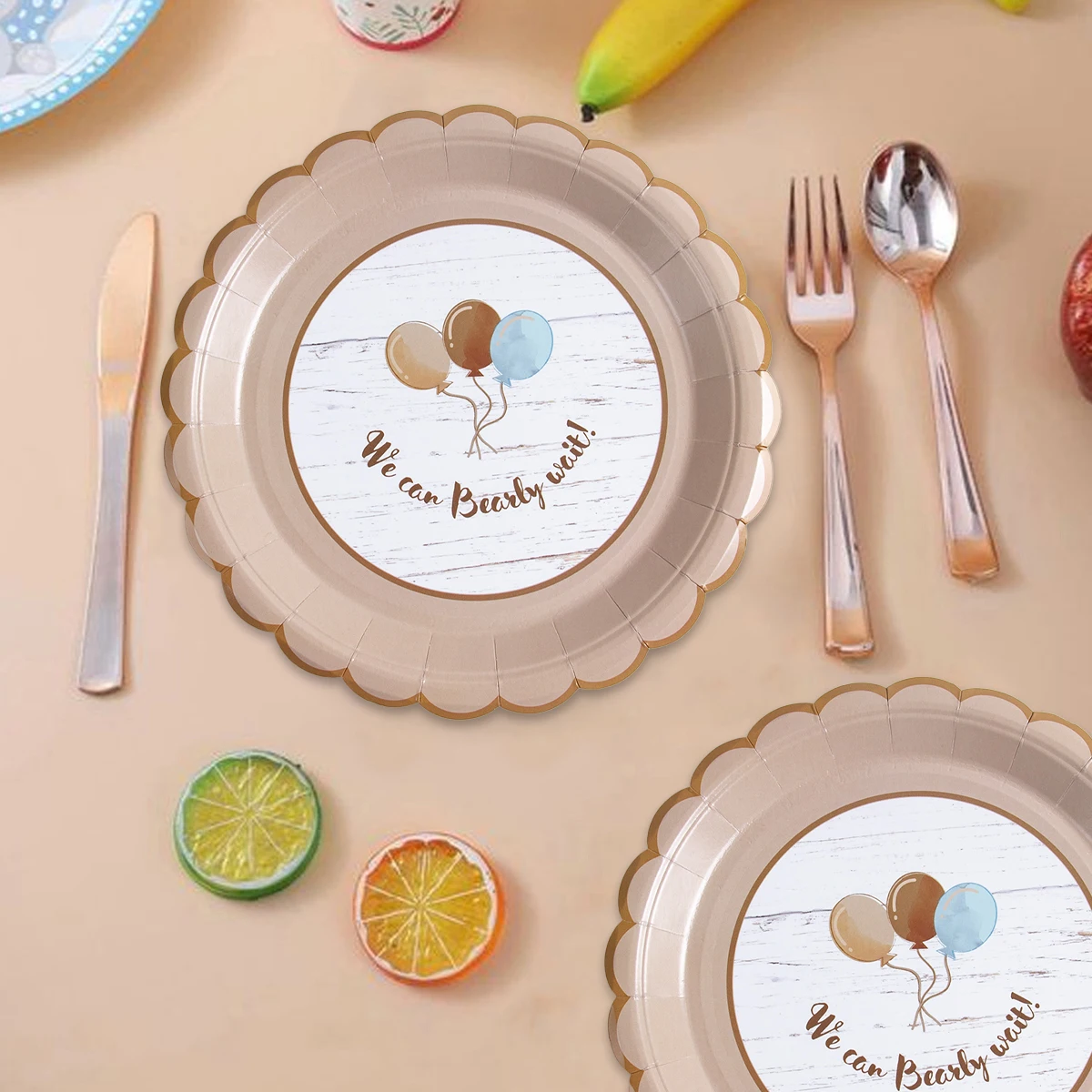 Cute Bear Disposable Tableware Sets Brown Blue Paper Plate Cup Napkin Baby Shower Kids Birthday Party Decoration Supplies