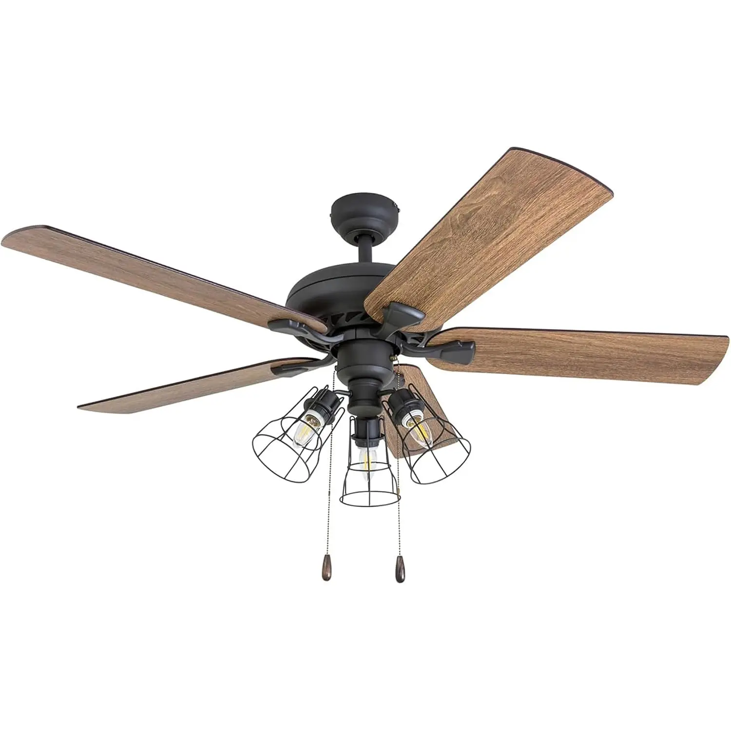 Lincoln Woods, 52 Inch Industrial Style LED Ceiling Fan with Light, Pull Chain, Three Mounting Options, 5 Dual, Customized