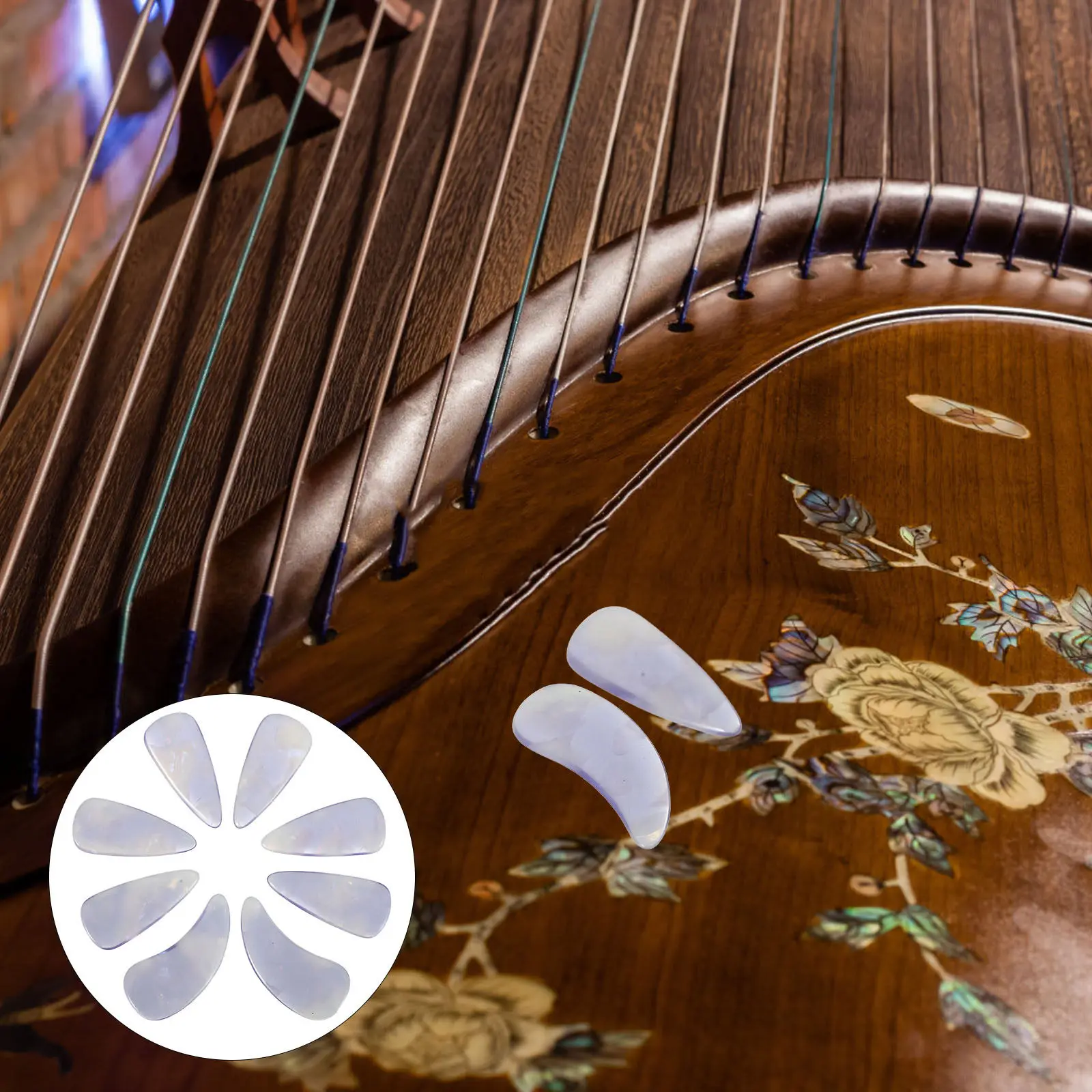 8Pcs Guzheng Nail Picks Dual Arc Curve Fingertip Protector Reusable Guzheng String Nail Covers Professional Concert Practice