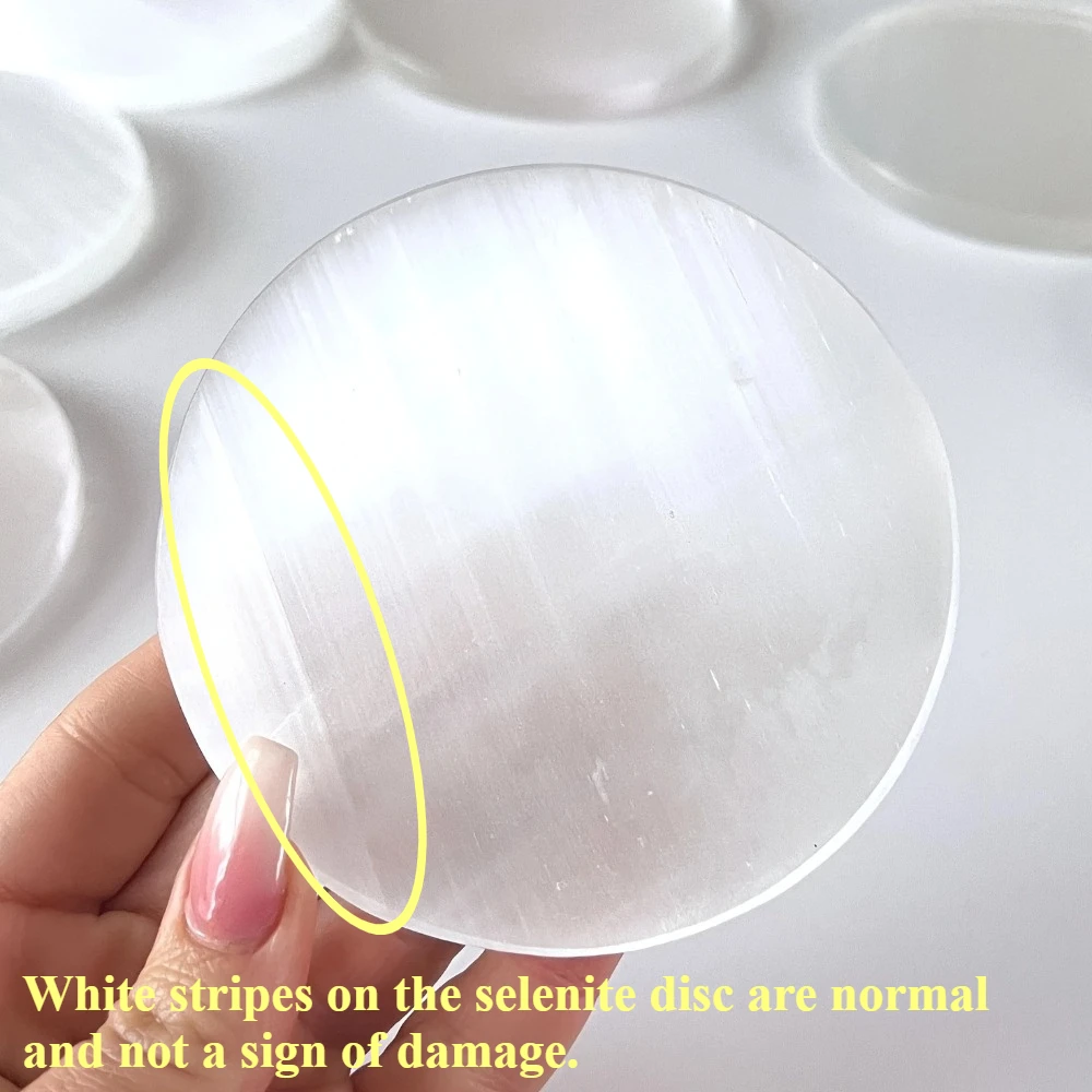 Natural Selenite Round Plate, Selenite Slice, Jewelry Holder, White Gypsum Charging Plate, Home Decor, Holiday Gifts view 4